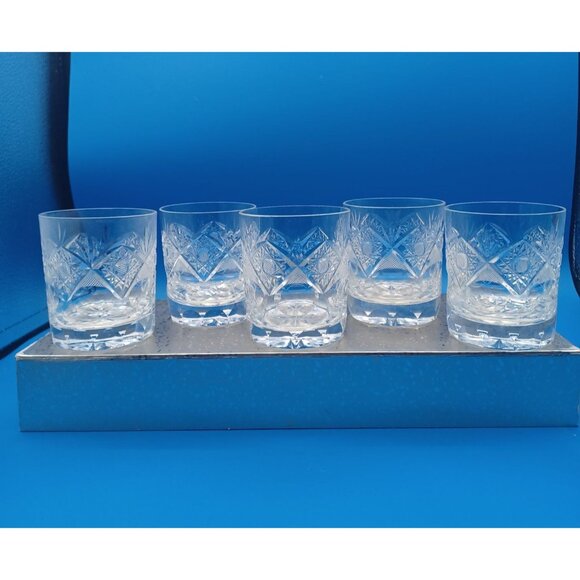 Vintage Rogaska Crystal Double Old Fashioned Glasses Set Of 5 3.5" X 3" Intricat - Picture 13 of 16